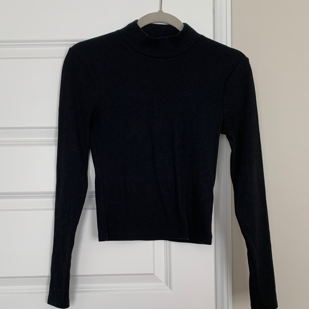 Abercrombie & Fitch Black Ribbed Mock Neck Long-Sleeve Top